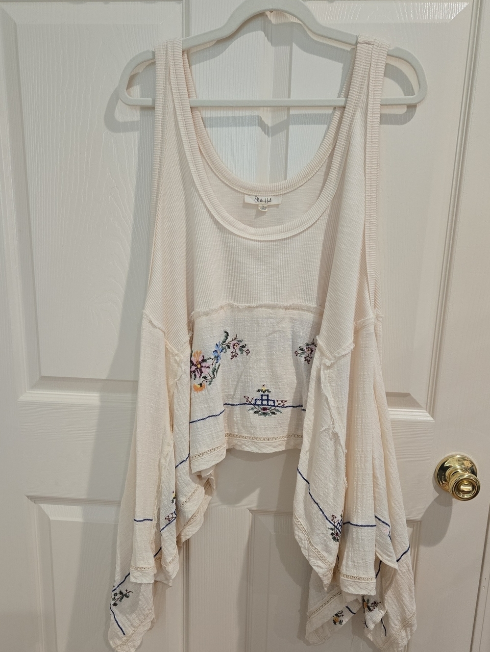 Oli & Hali Cream Embroidered Handkerchief Hem Tank